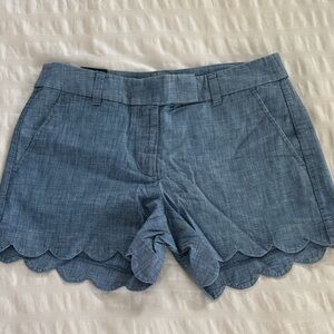 J. Crew High Waist Blue Scalloped Shorts